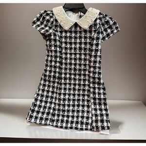 Rare Editions Vintage Girls Black White Boucle Dress With Faux Pearl Collar 4T